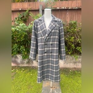 Le Lis Plaid Overcoat Blue/White/Grey Size L